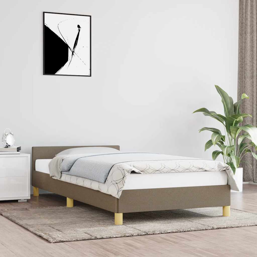 Bed frame with headboard without mattress Taupe 90x190 cm fabric