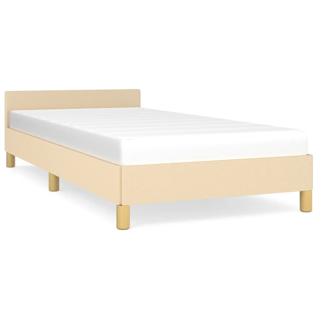 Bed frame with headboard without mattress cream 90x190 cm fabric