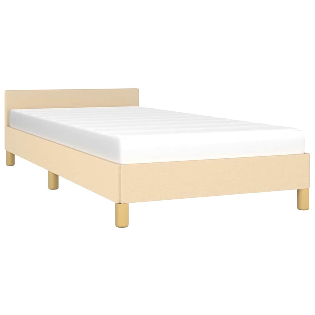 Bed frame with headboard without mattress cream 90x190 cm fabric