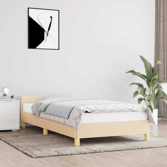 Bed frame with headboard without mattress cream 90x190 cm fabric