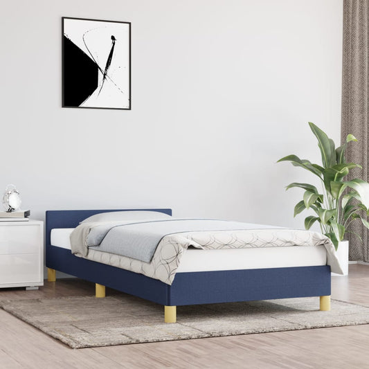 Bed frame with headboard without mattress Blue 90x190 cm fabric