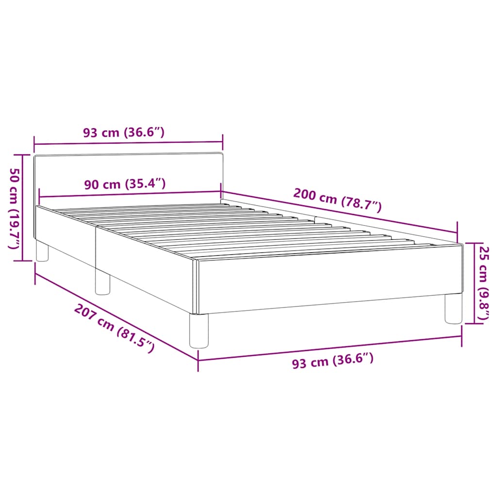 Bed frame with headboard without mattress Black 90x200 cm fabric