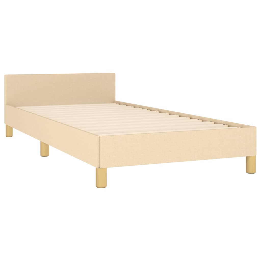 Bed frame with headboard without mattress cream 90x200 cm fabric