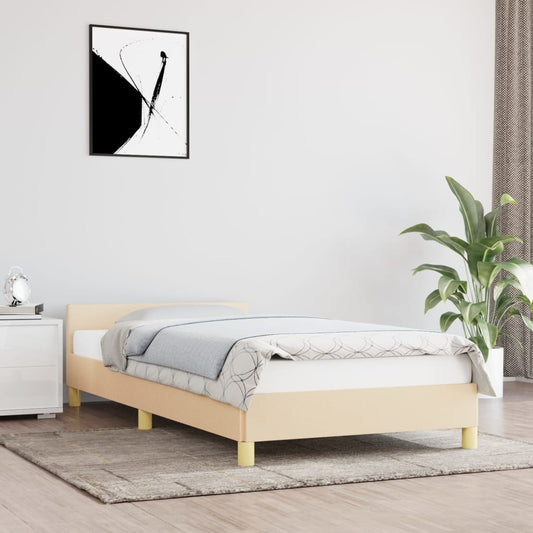 Bed frame with headboard without mattress cream 90x200 cm fabric
