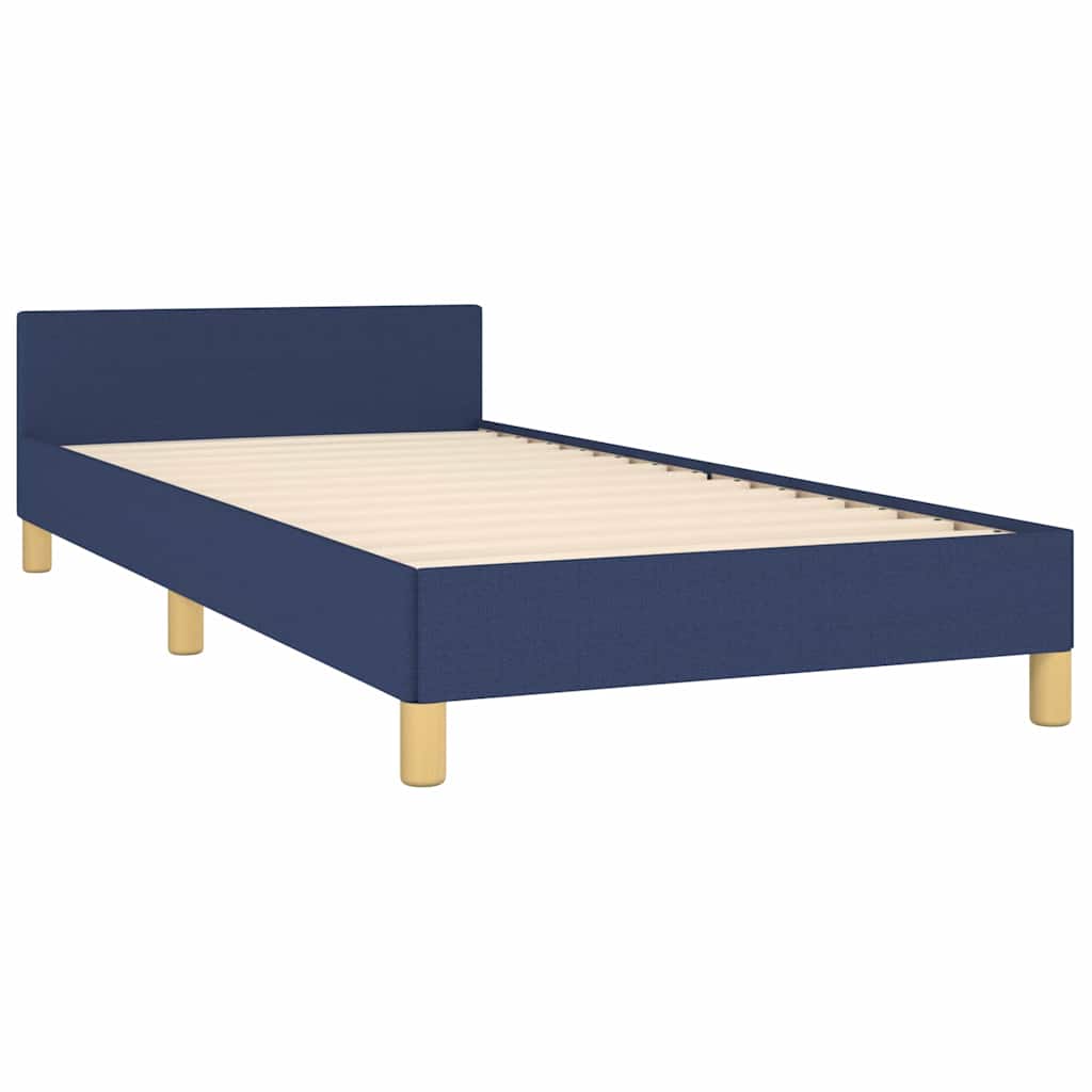 Bed frame with headboard without mattress blue 90x200 cm fabric