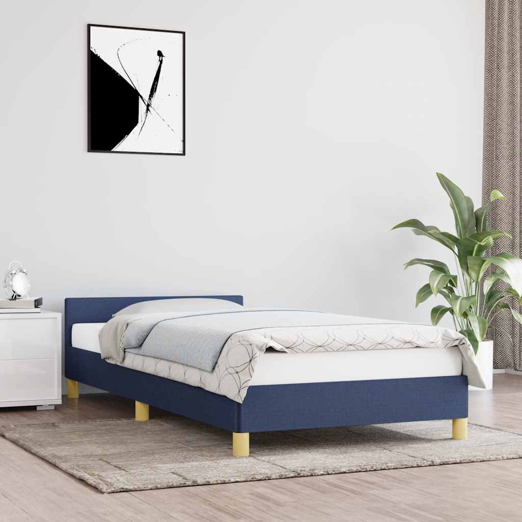 Bed frame with headboard without mattress blue 90x200 cm fabric