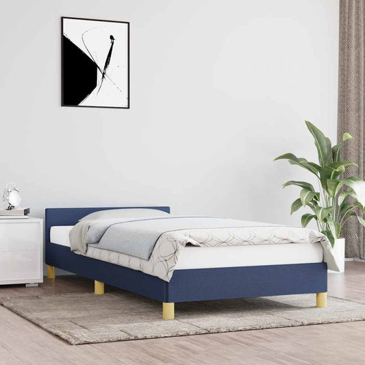 Bed frame with headboard without mattress blue 90x200 cm fabric