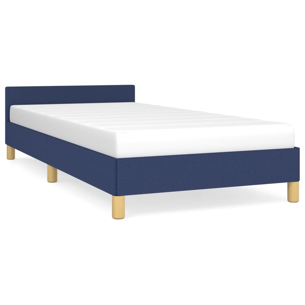 Bed frame with headboard without mattress blue 100x200 cm fabric