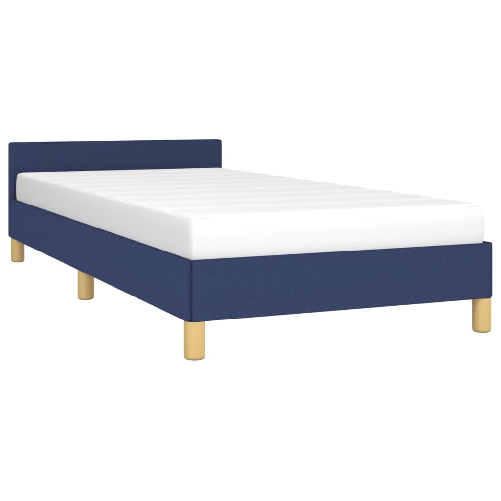 Bed frame with headboard without mattress blue 100x200 cm fabric