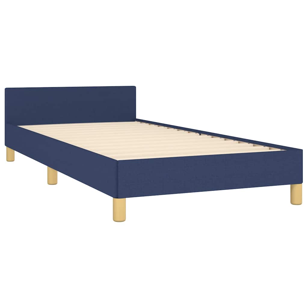 Bed frame with headboard without mattress blue 100x200 cm fabric
