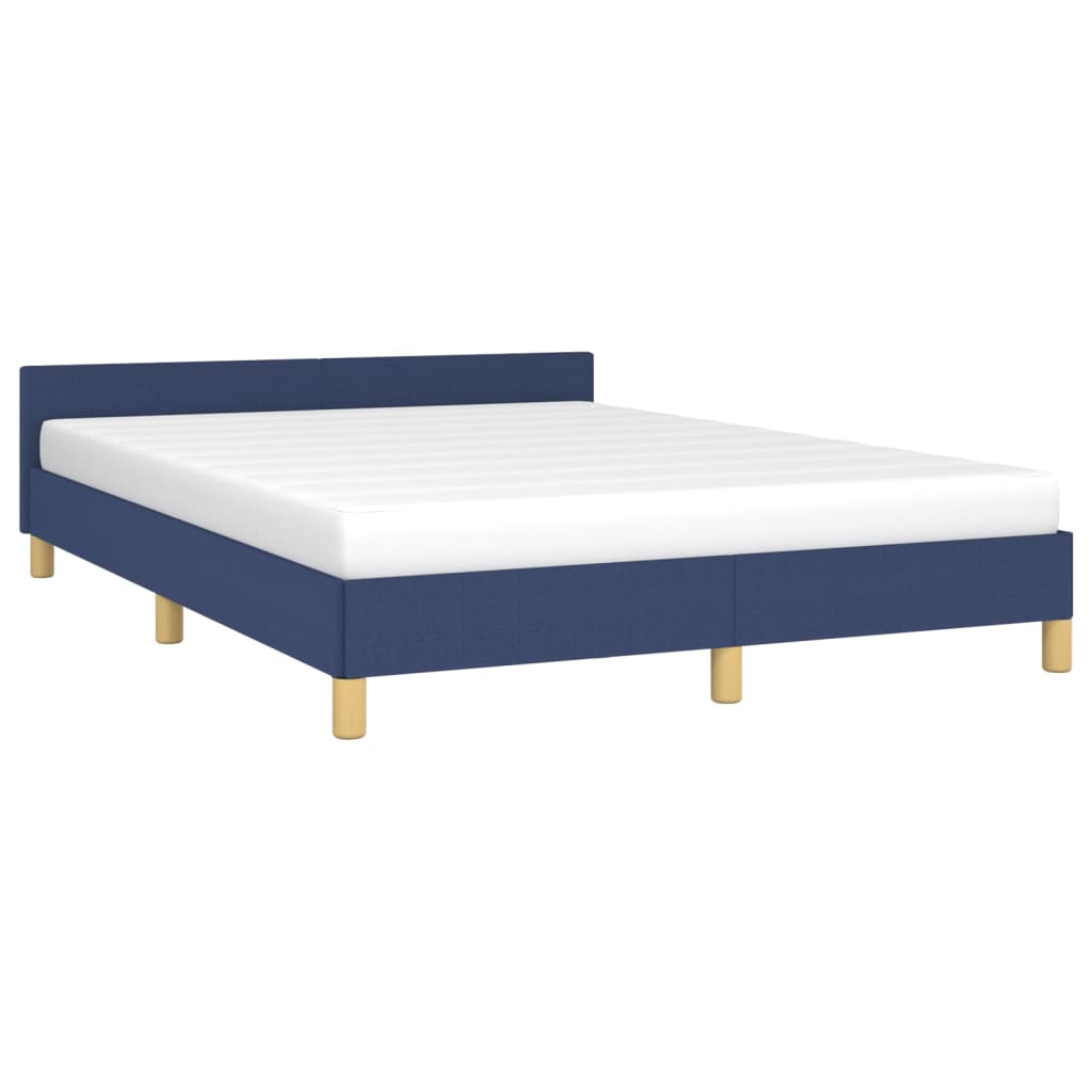 Bed frame with headboard without mattress blue 140x190 cm fabric