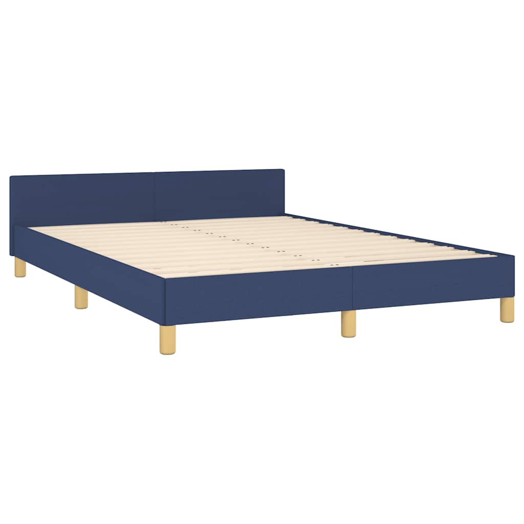 Bed frame with headboard without mattress blue 140x190 cm fabric