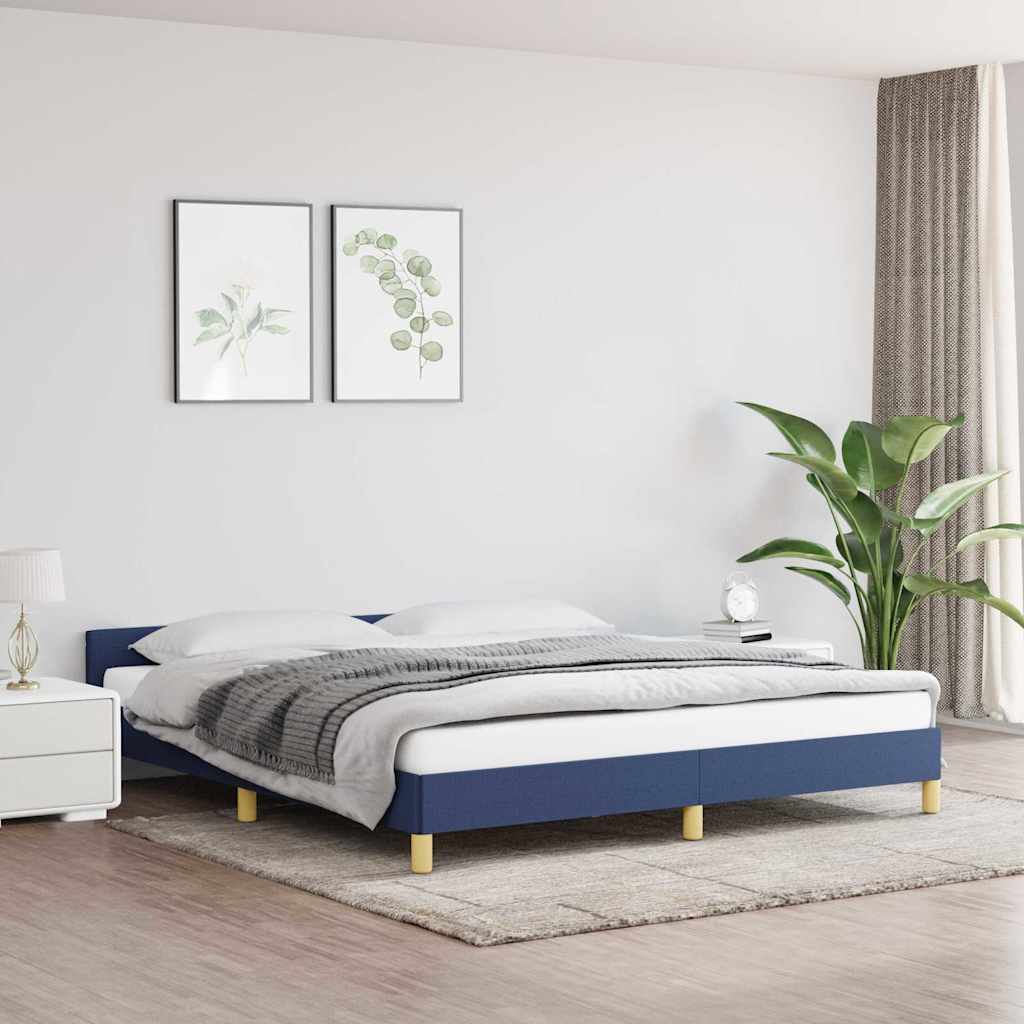 Bed frame with headboard without mattress blue 160x200 cm fabric