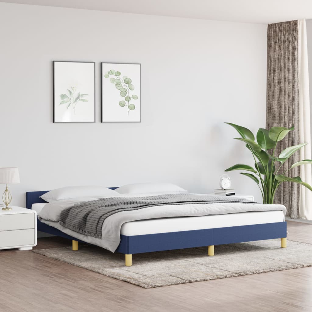 Bed frame with headboard without mattress blue 180x200 cm fabric
