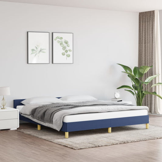 Bed frame with headboard without mattress blue 180x200 cm fabric