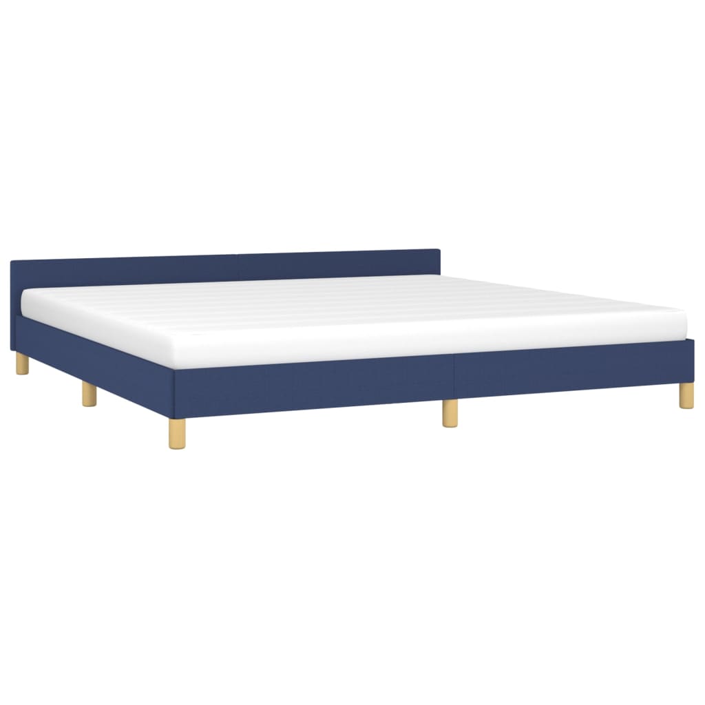 Bed frame with headboard without mattress blue 200x200 cm fabric
