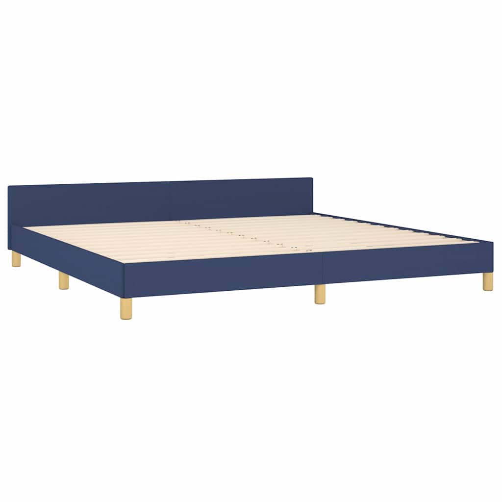 Bed frame with headboard without mattress blue 200x200 cm fabric