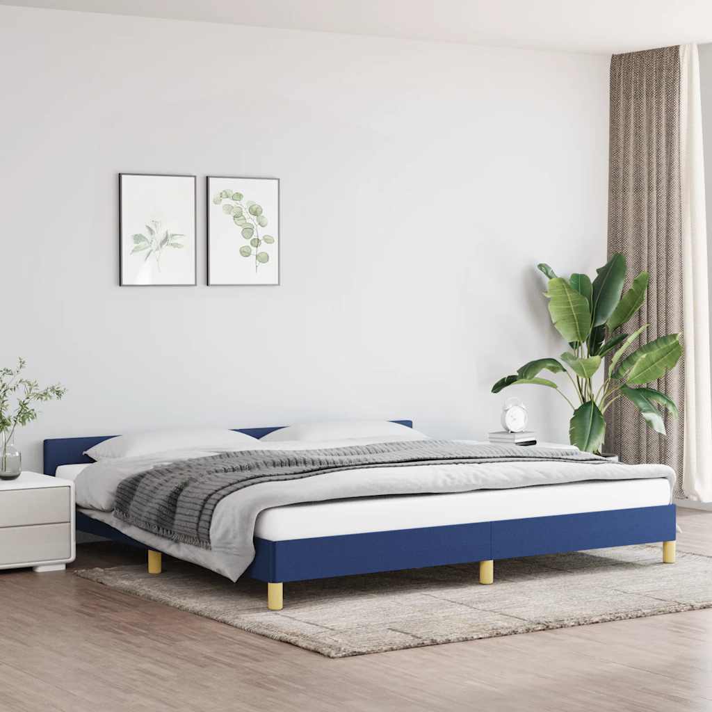 Bed frame with headboard without mattress blue 200x200 cm fabric