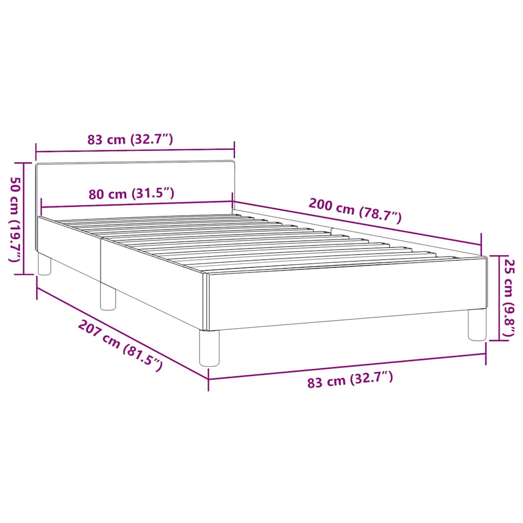 Bettgestell mit Kopfteil ohne Matratze Grau 80x200 cm