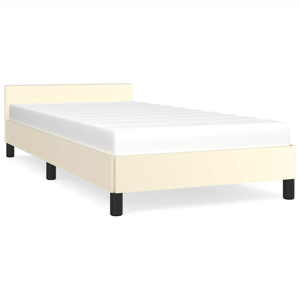 Bed frame with headboard without mattress cream 90x190 cm
