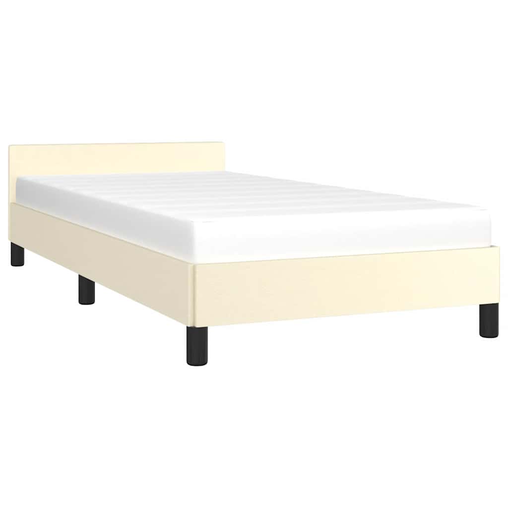 Bed frame with headboard without mattress cream 90x190 cm