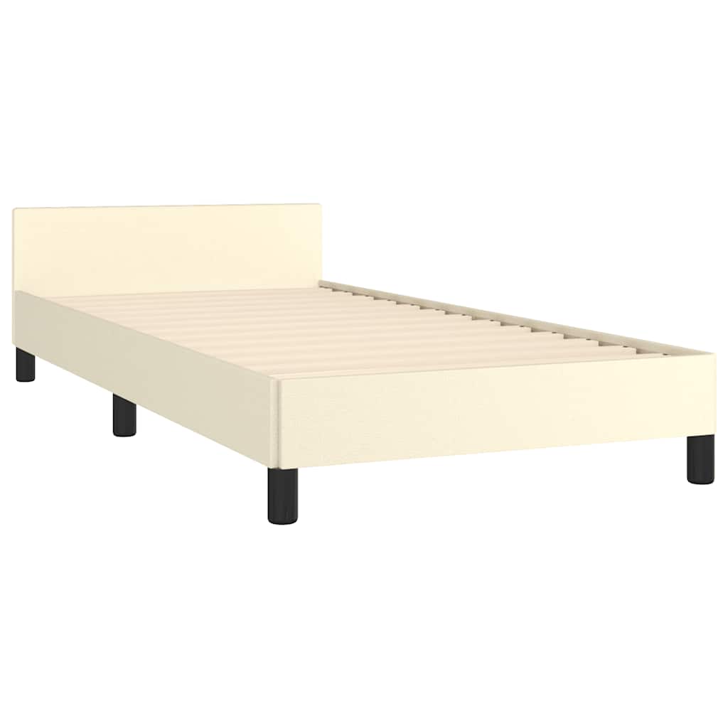 Bed frame with headboard without mattress cream 90x190 cm