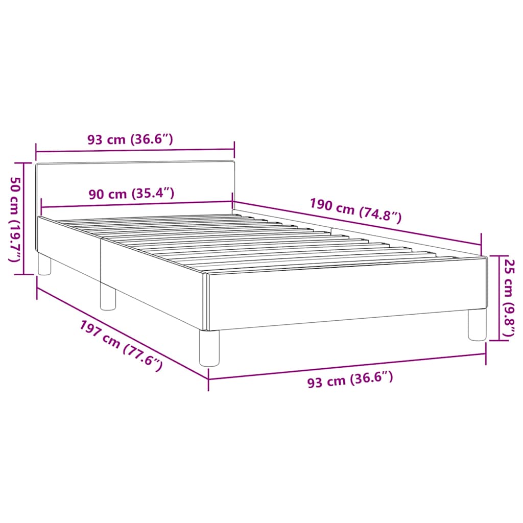 Bed frame with headboard without mattress cream 90x190 cm