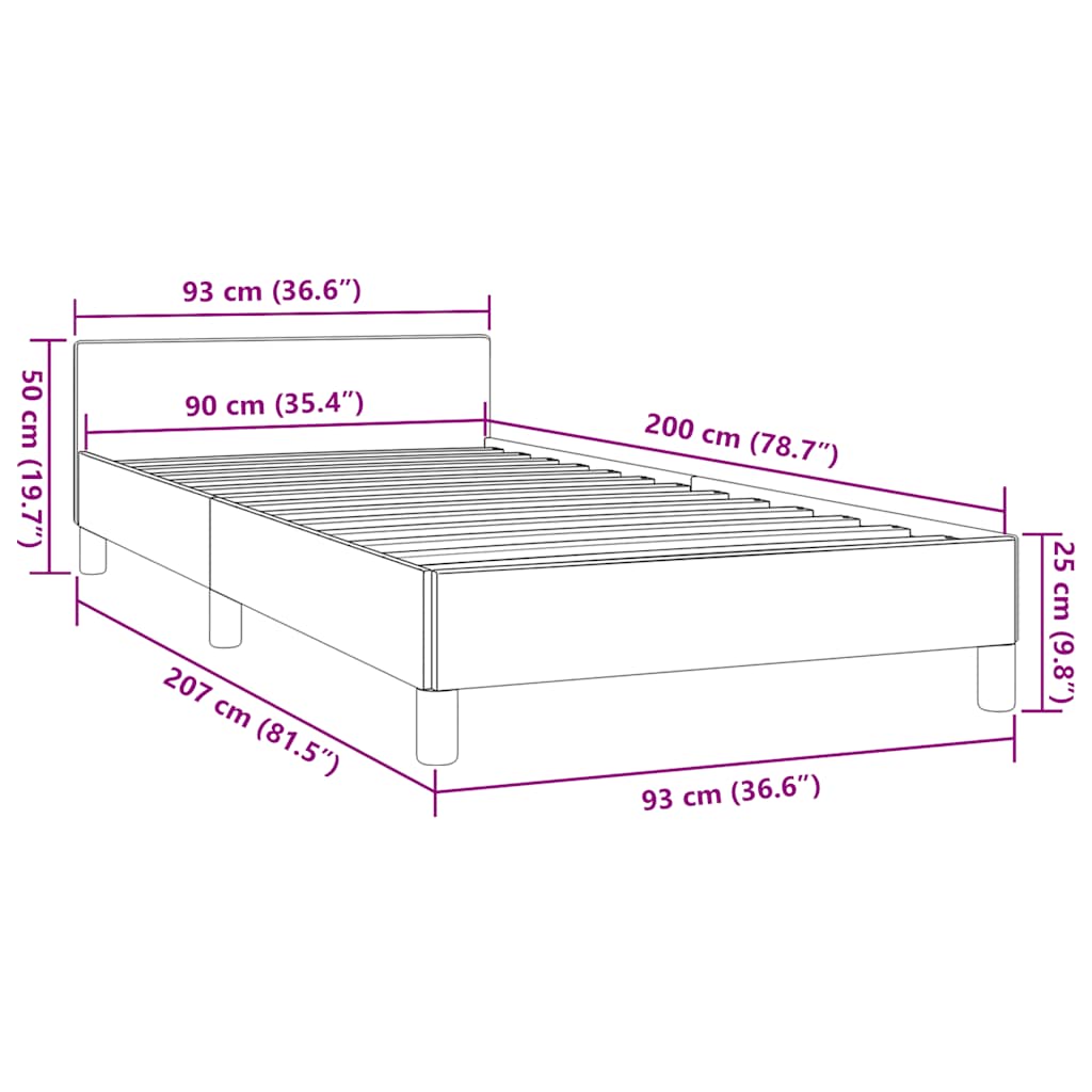Bed frame with headboard without mattress Black 90x200 cm