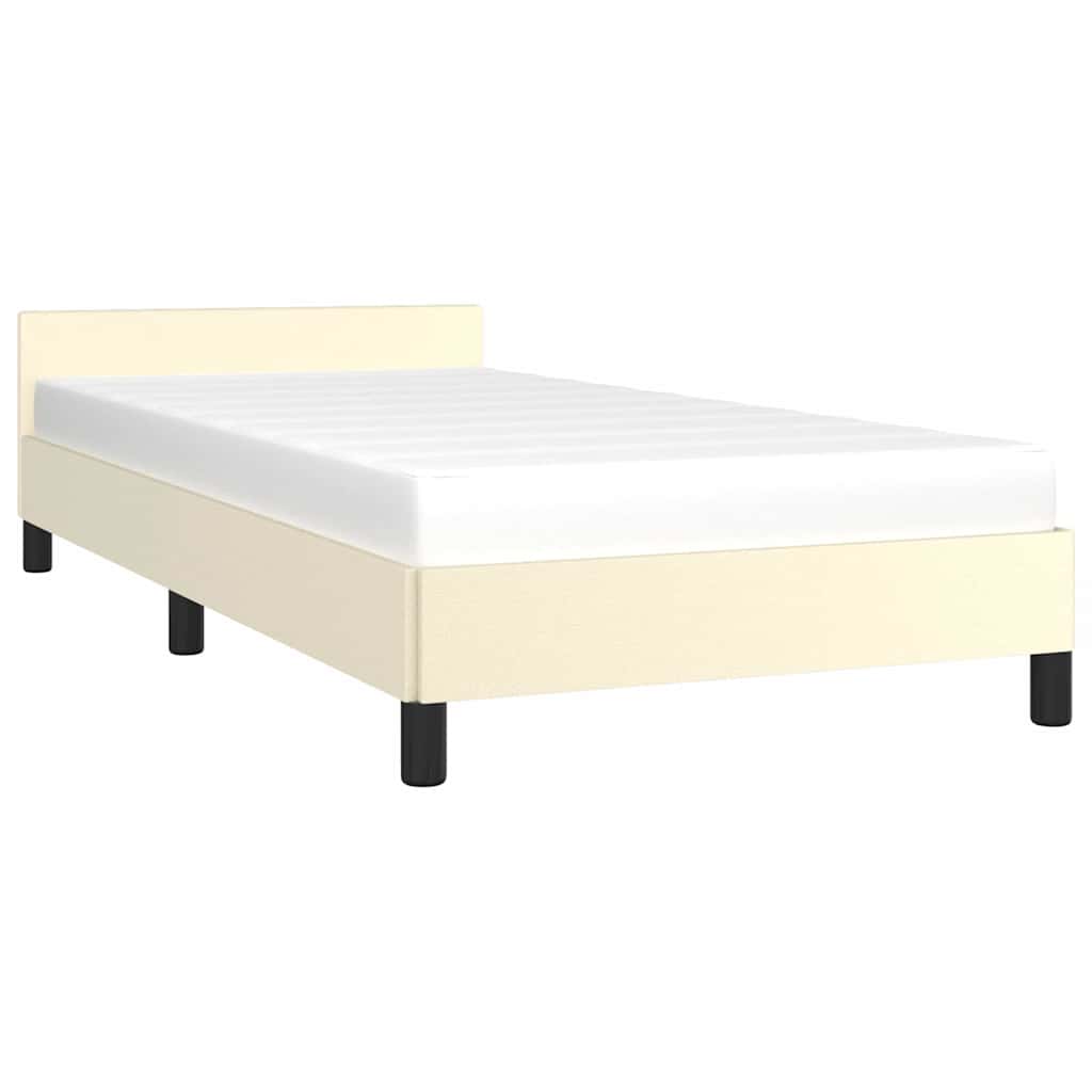 Bed frame with headboard without mattress cream 90x200 cm