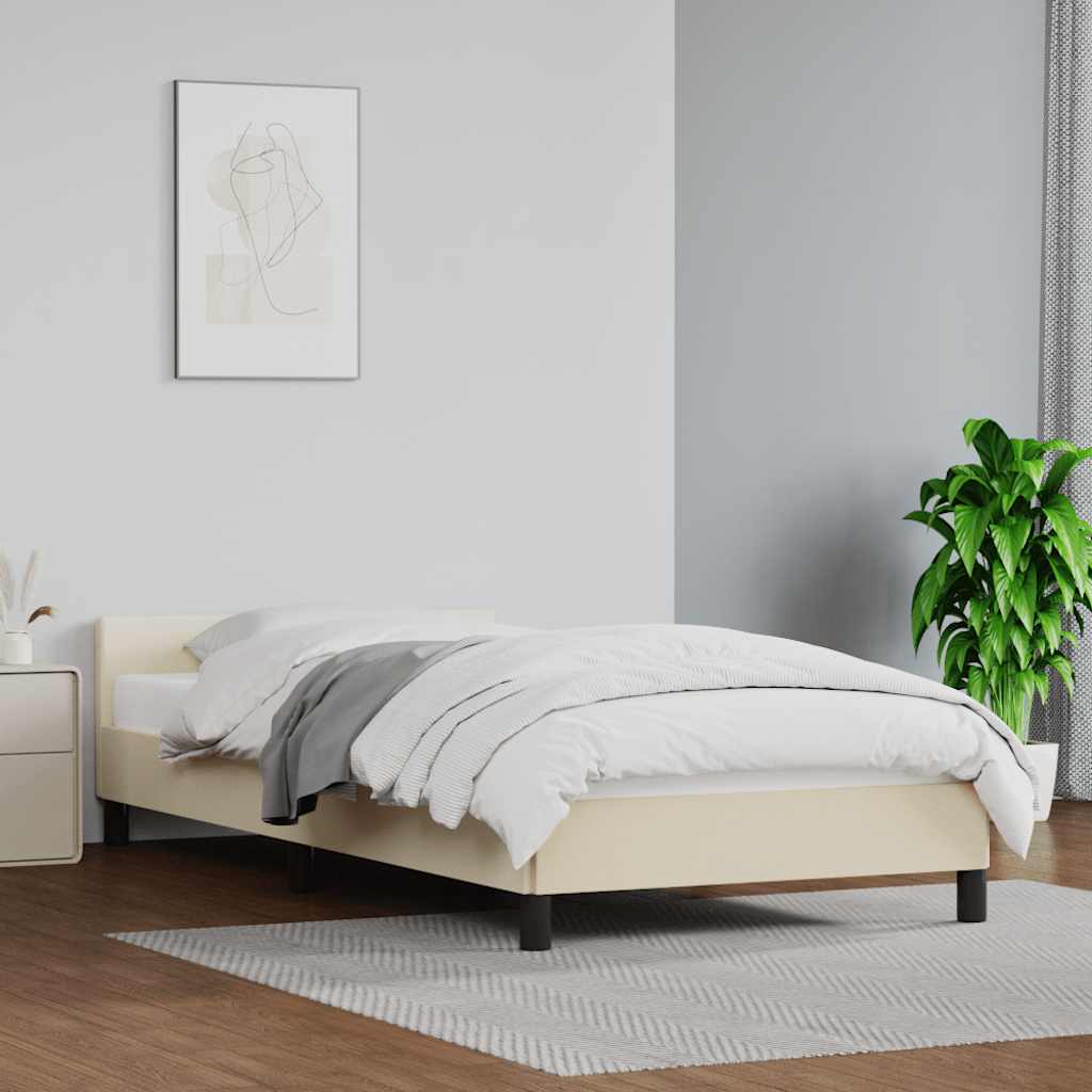 Bed frame with headboard without mattress cream 90x200 cm