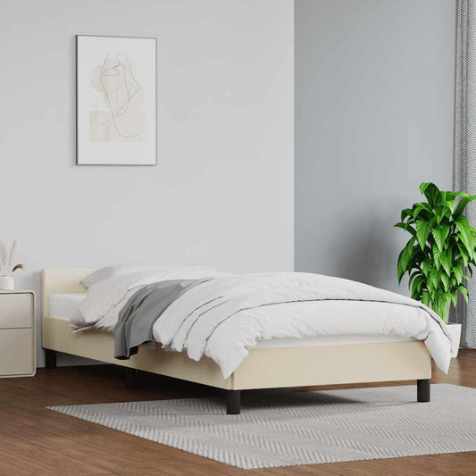 Bed frame with headboard without mattress cream 90x200 cm