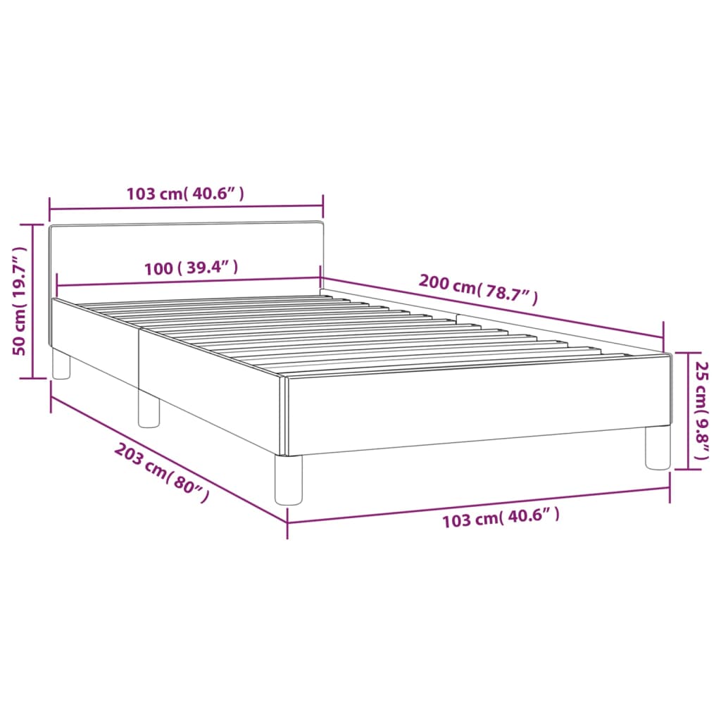 Bed frame with headboard without mattress black 100x200 cm