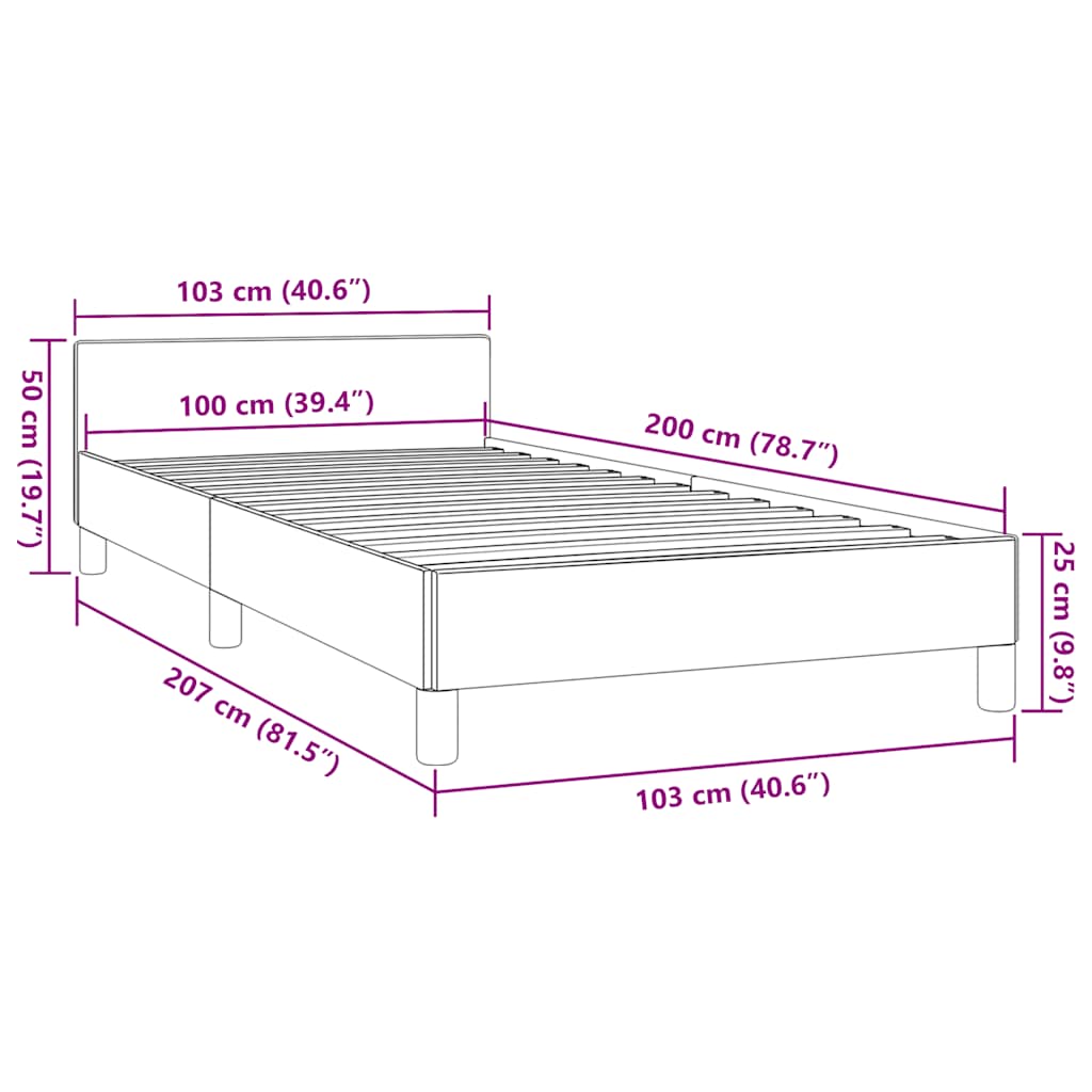 Bed frame with headboard without mattress white 100x200 cm