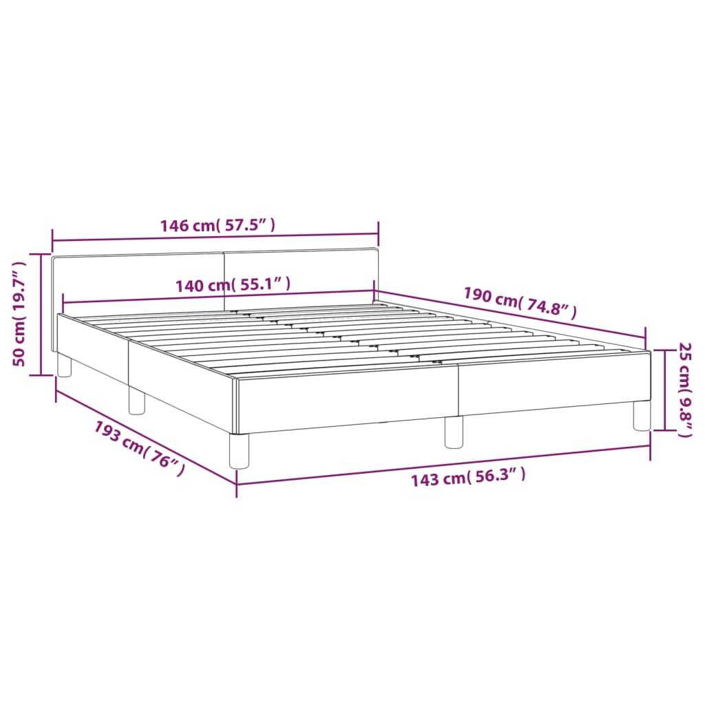 Bed frame with headboard without mattress white 140x190 cm