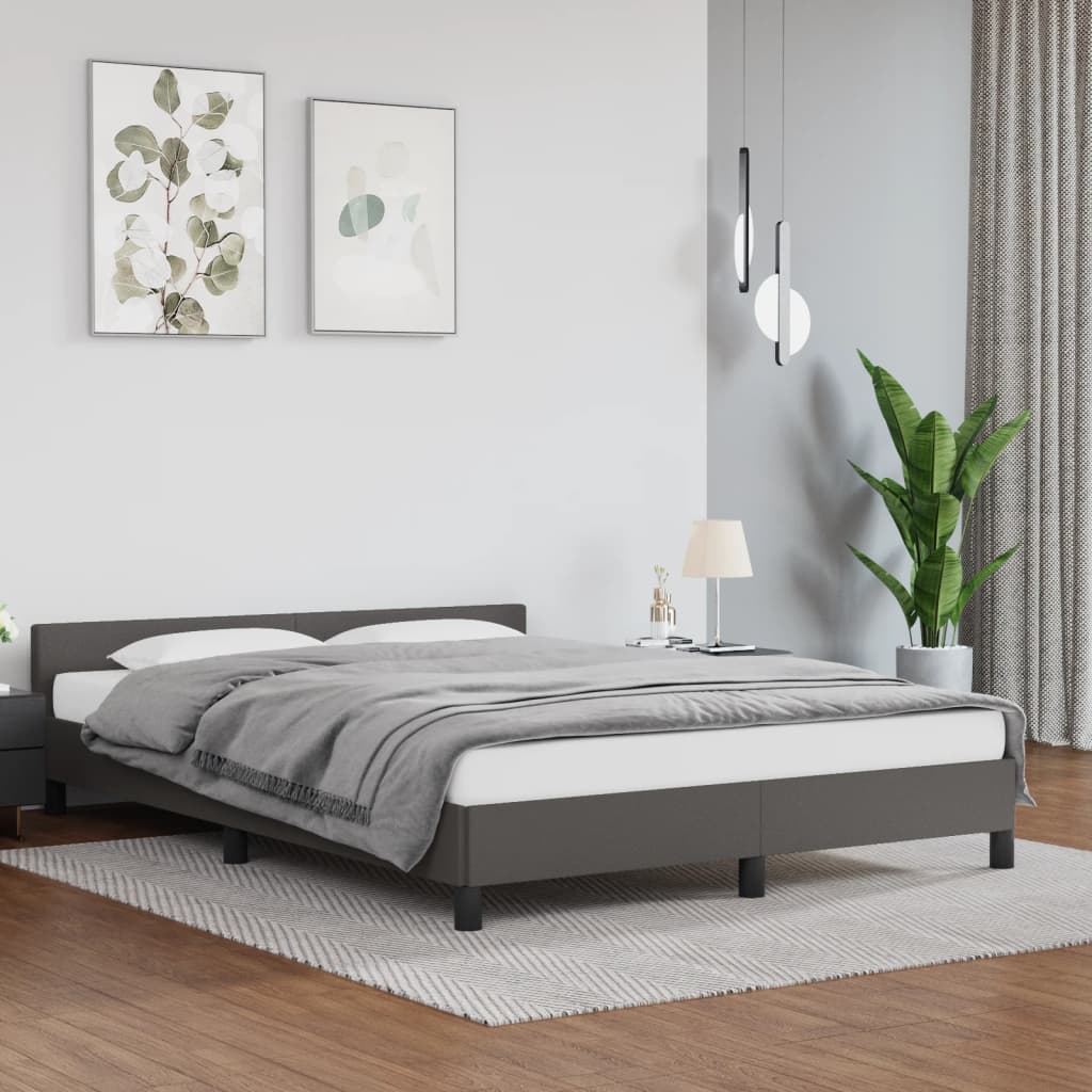 Bed frame with headboard without mattress grey 140x190 cm