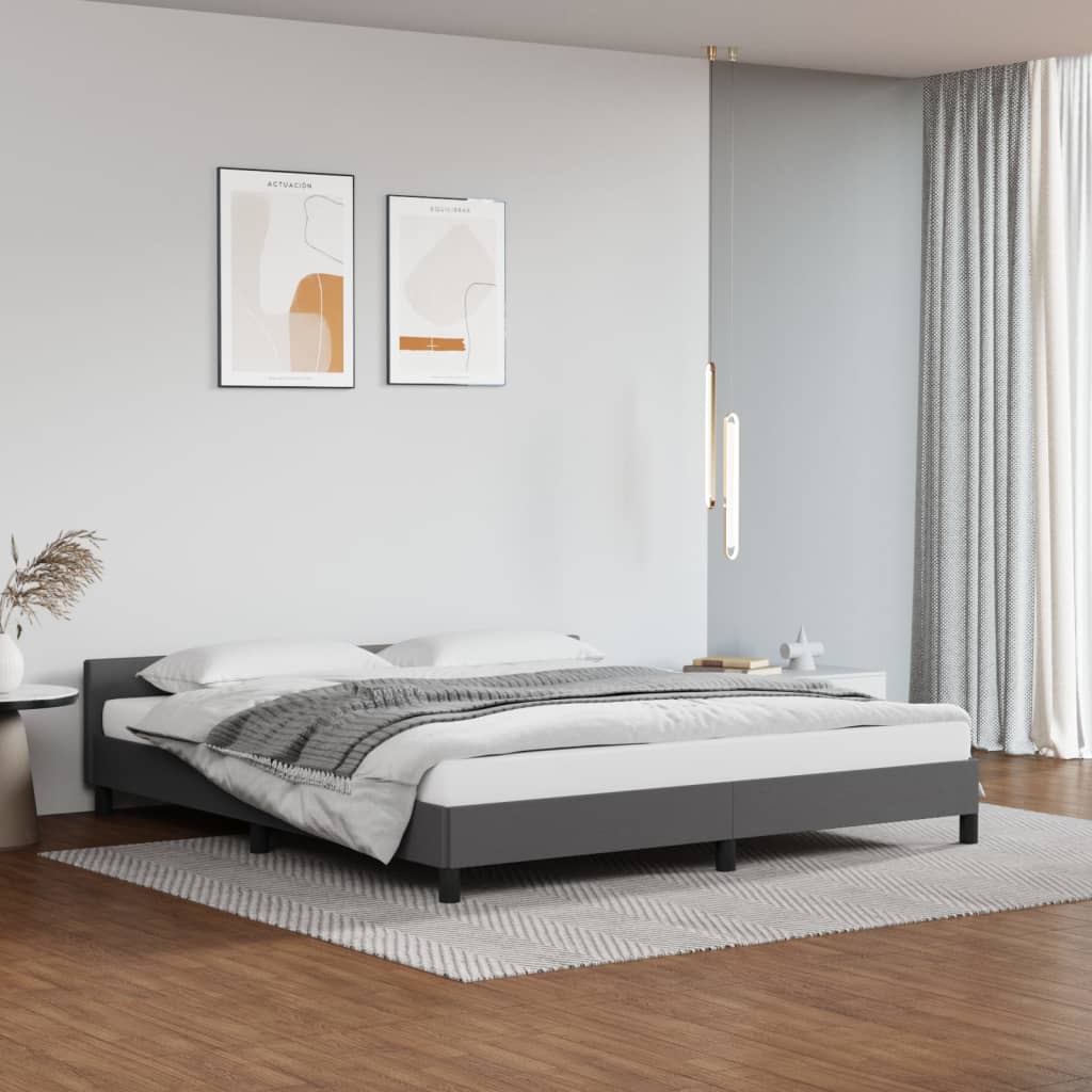 Bed frame with headboard without mattress grey 180x200 cm