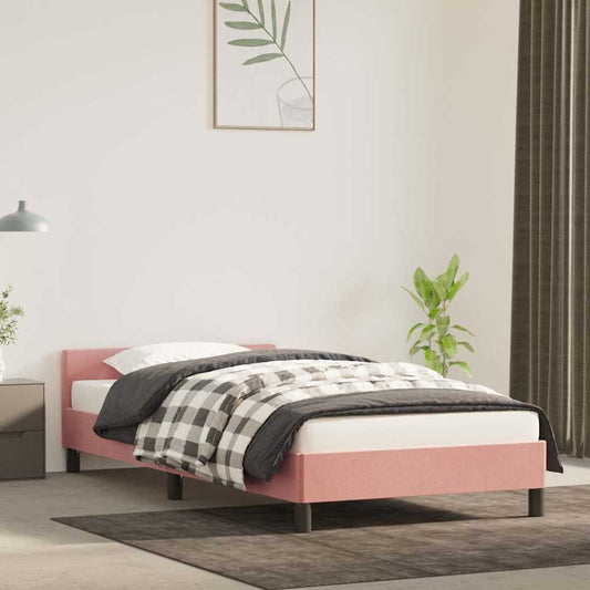 Bed frame with headboard without mattress pink 90x190 cm velvet