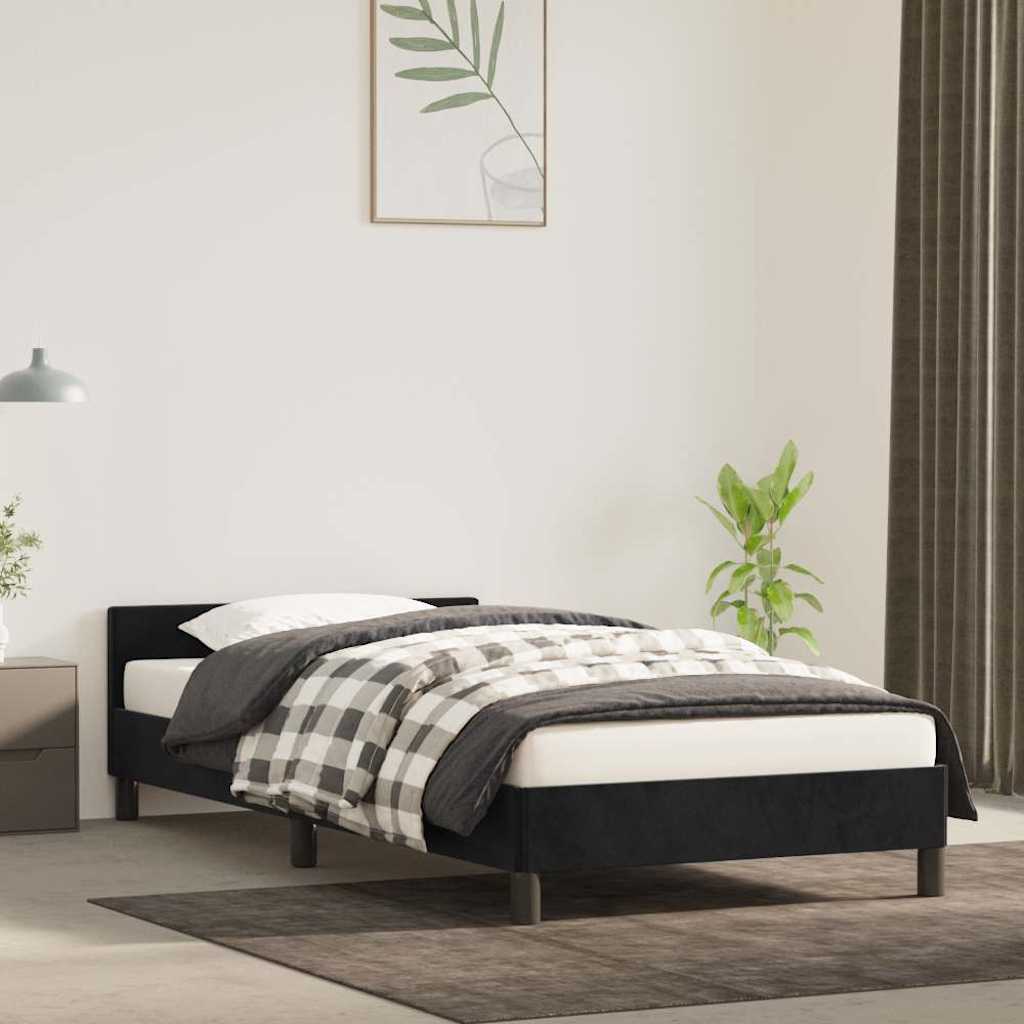 Bed frame with headboard without mattress Black 90x200 cm Velvet