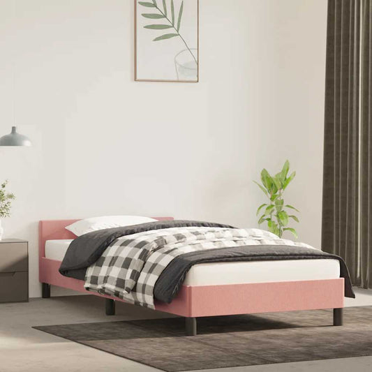 Bed frame with headboard without mattress pink 100x200 cm velvet