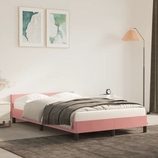 Bed frame with headboard without mattress pink 120x200 cm velvet