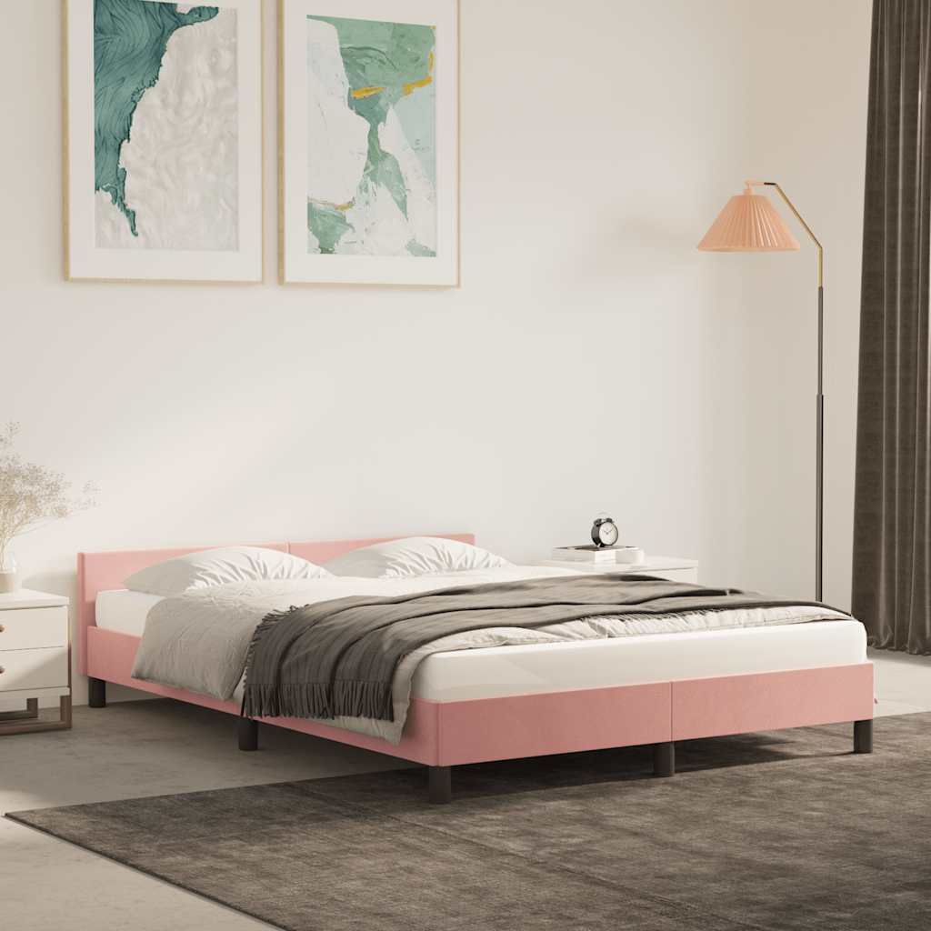 Bed frame with headboard without mattress pink 140x200 cm velvet