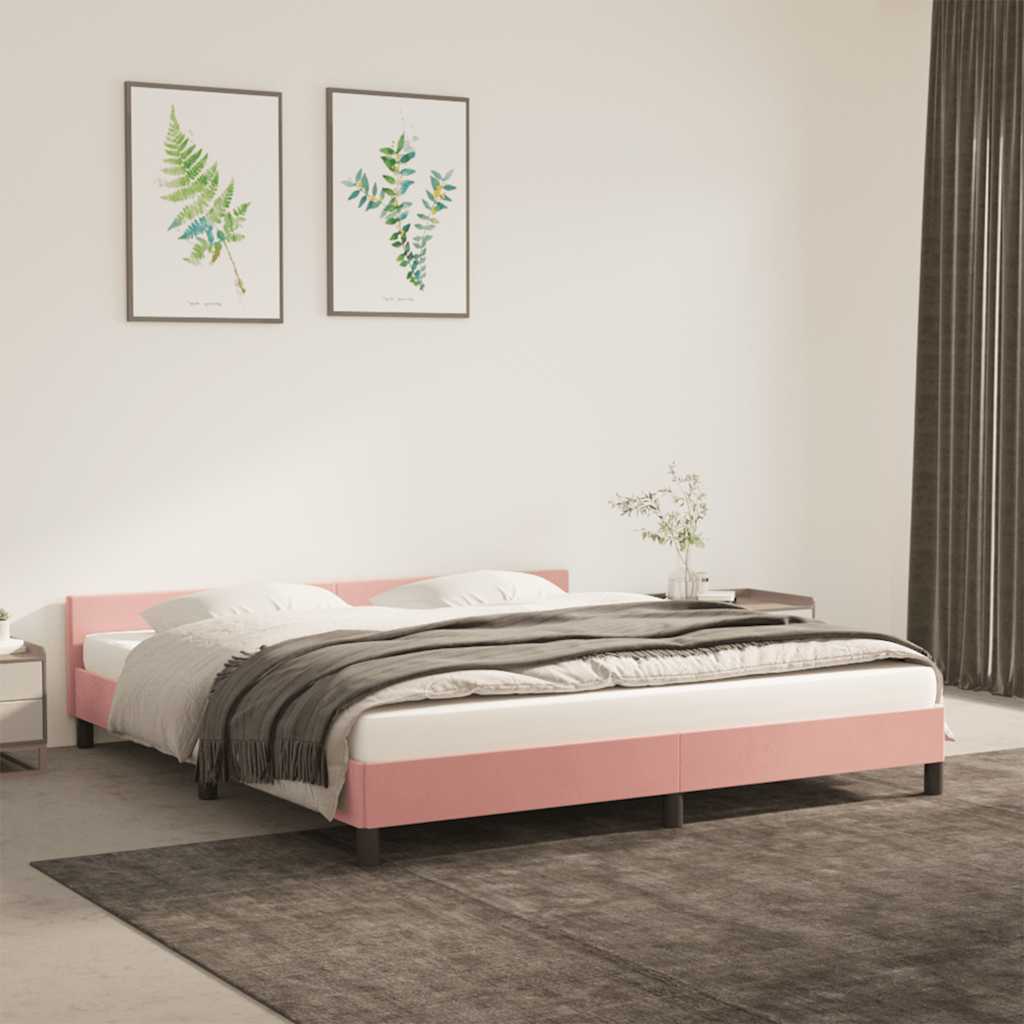 Bed frame with headboard without mattress pink 160x200 cm velvet