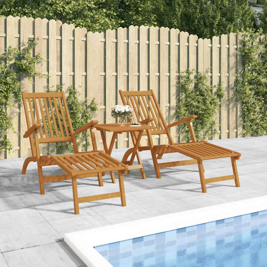 Gartenliegen mit Fußteil und Tisch Massivholz Akazie