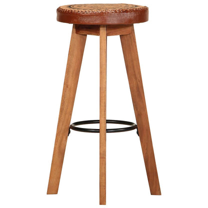 Barhocker 2 Stk. Echtleder und Massivholz Akazie