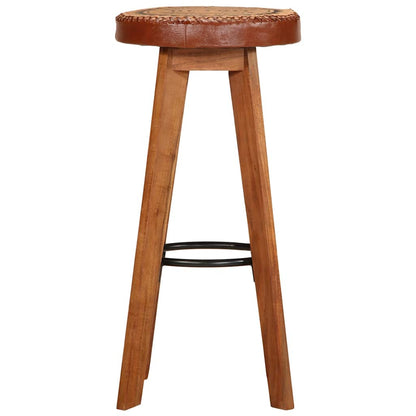Barhocker 2 Stk. Echtleder und Massivholz Akazie