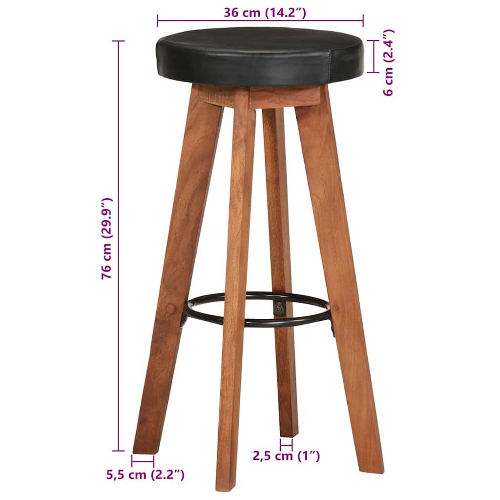 Barhocker 2 Stk. Echtleder und Massivholz Akazie