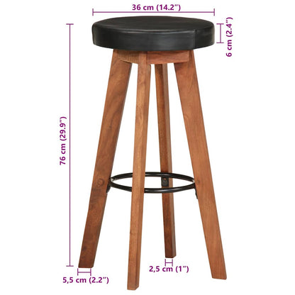 Barhocker 2 Stk. Echtleder und Massivholz Akazie