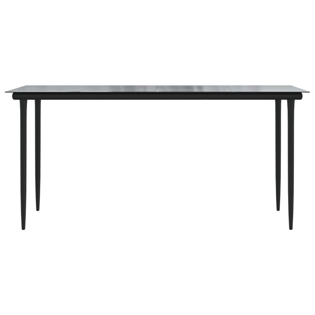 Garden dining table black 160x80x74 cm steel and tempered glass