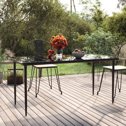 Garden dining table black 160x80x74 cm steel and tempered glass
