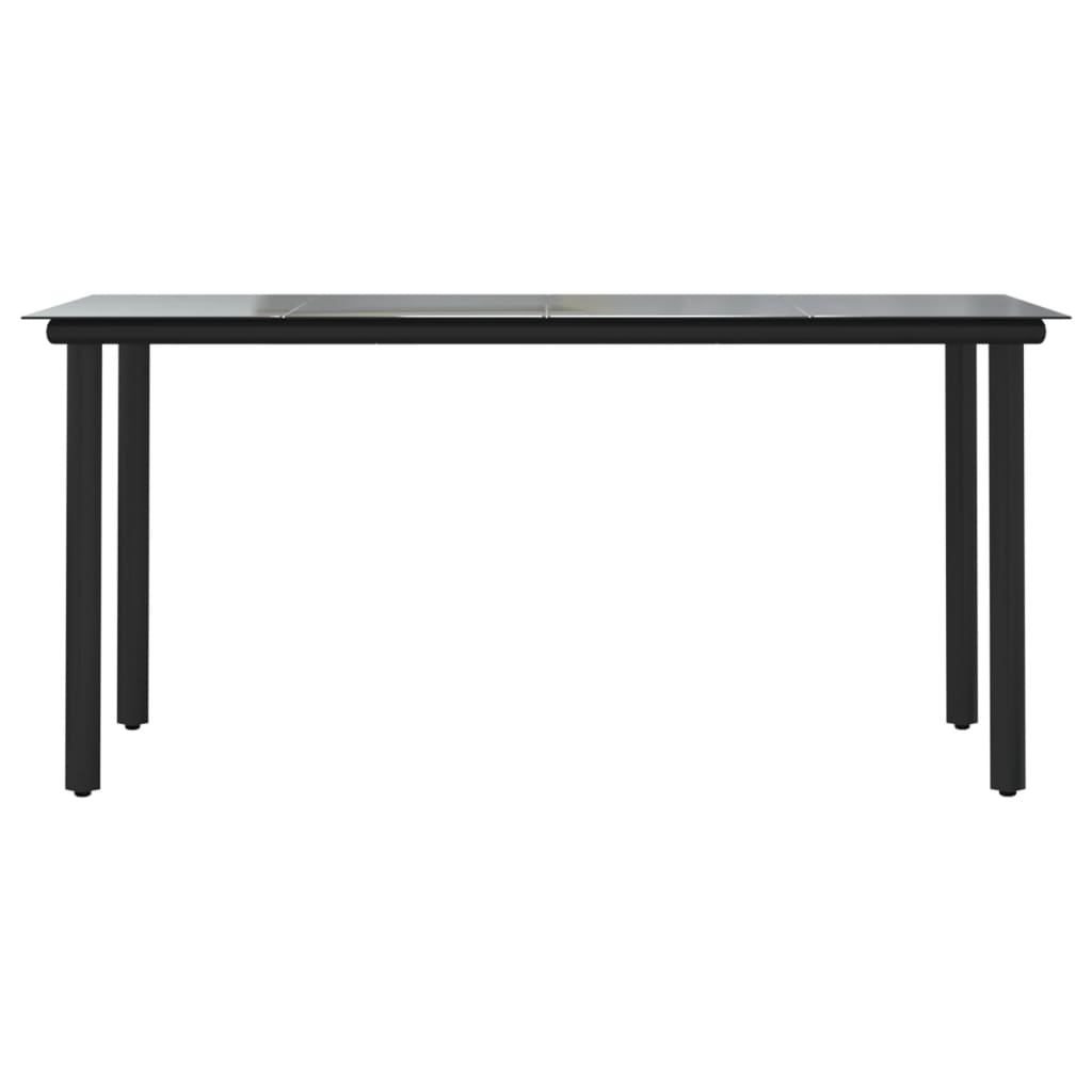 Garden dining table black 160x80x74 cm steel and tempered glass